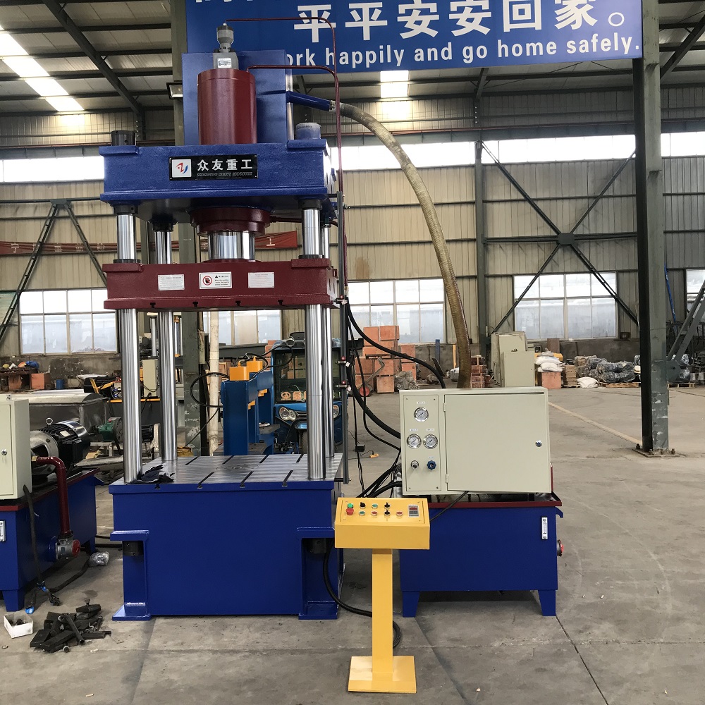 315噸三樑(liang)四柱灰(hui)鬭車(che)拉伸(shen)成型切邊(bian)液(ye)壓(ya)機(ji)