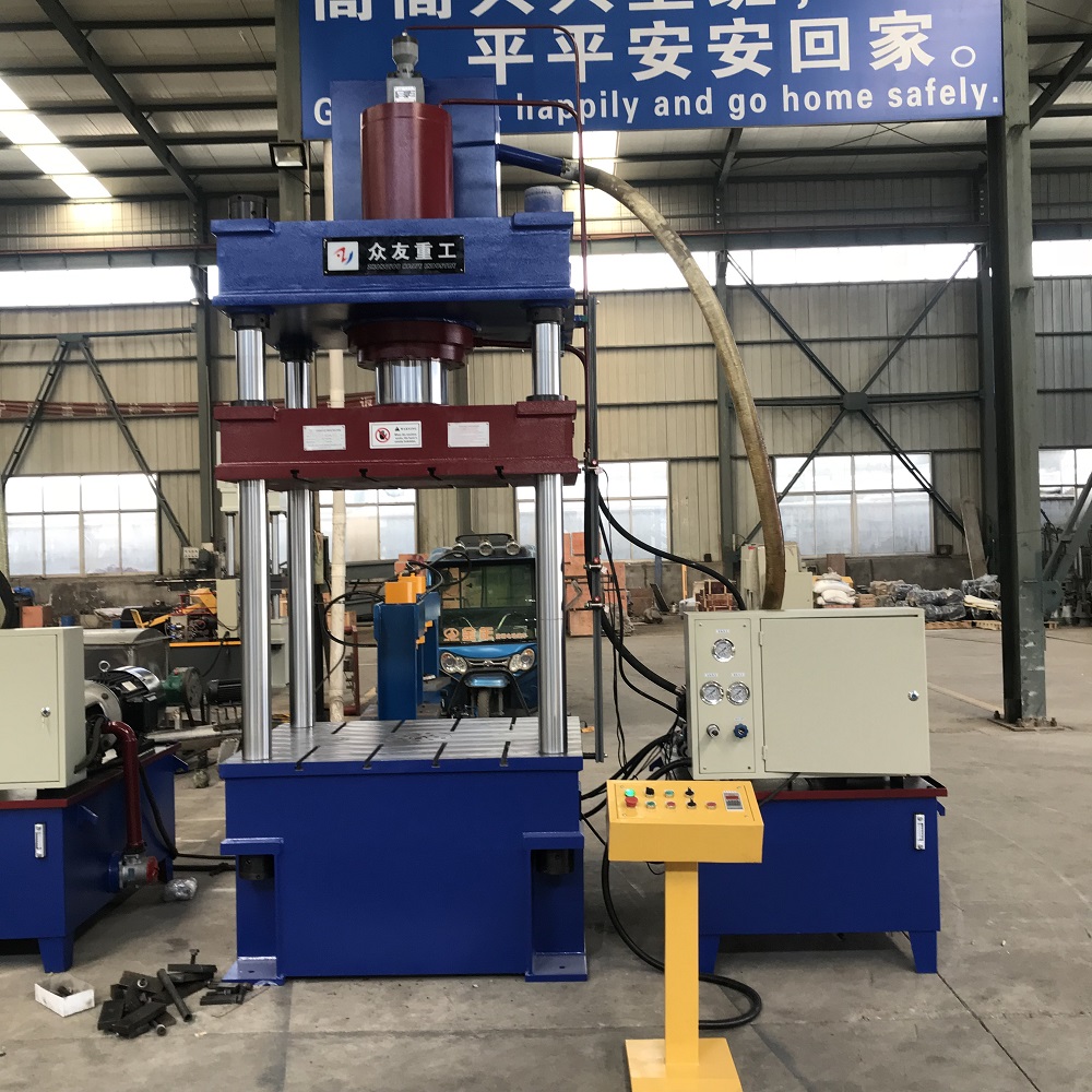315T三樑(liang)四柱(zhu)灰鬭車(che)拉(la)伸成型(xing)切邊液(ye)壓機(ji)